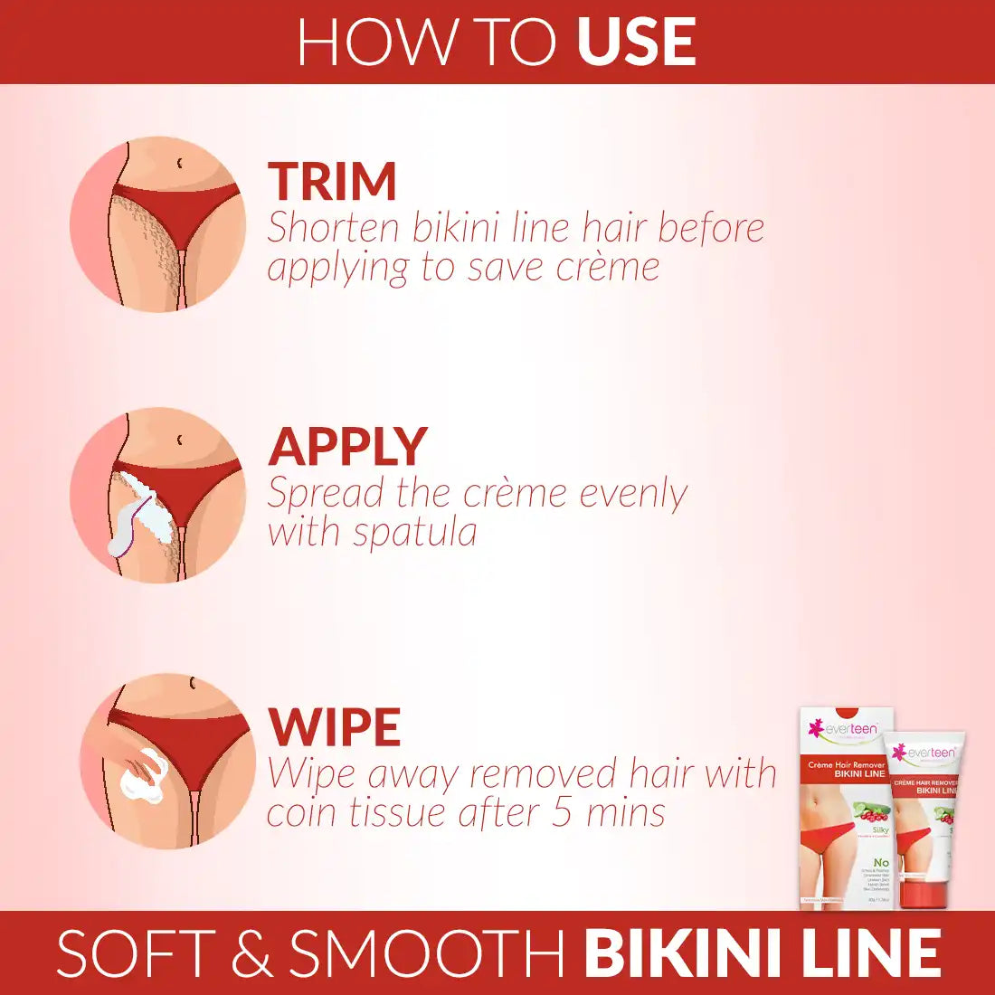 everteen SILKY Bikini Line Hair Remover Cream 50g with Cranberry and Cucumber - everteen