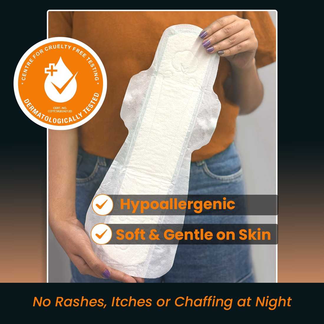 everteen Relax Nights Ultra Overnight XXXL Sanitary Pads, Neem, Safflower, Dermatologically Tested, Heavy Flow, Postpartum Care - 30 Pads (410mm)