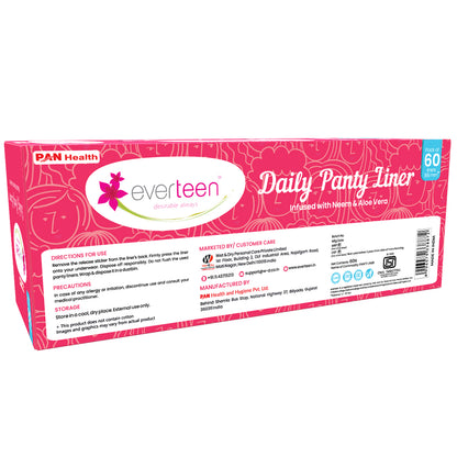 everteen Anti-Bunching Straight Panty Liners with Neem, Aloe Vera for Spotting, Discharge, Incontinence in Women - 60 Liners