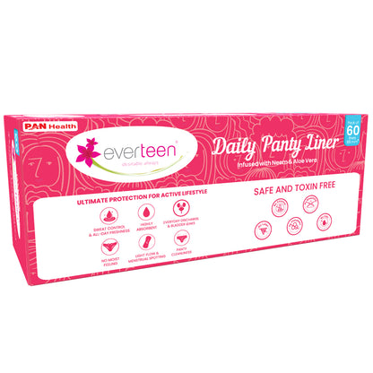 everteen Anti-Bunching Straight Panty Liners with Neem, Aloe Vera for Spotting, Discharge, Incontinence in Women - 60 Liners
