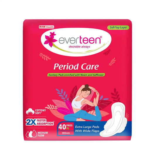 everteen Period Care XL Soft 40 Sanitary Pads Enriched with Neem and Safflower For Medium Flow - everteen
