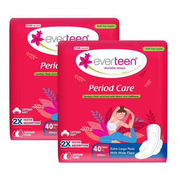everteen Period Care XL Soft 40 Sanitary Pads Enriched with Neem and Safflower For Medium Flow - everteen