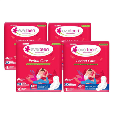 everteen Period Care XL Soft 40 Sanitary Pads Enriched with Neem and Safflower For Medium Flow - everteen