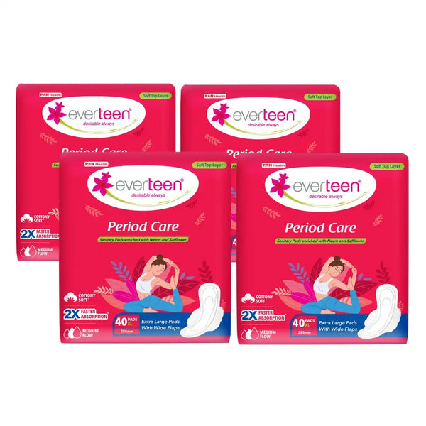 everteen Period Care XL Soft 40 Sanitary Pads Enriched with Neem and Safflower For Medium Flow - everteen