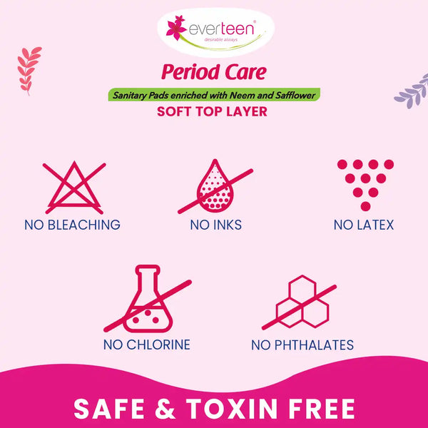 everteen Period Care XL Soft 40 Sanitary Pads Enriched with Neem and Safflower For Medium Flow - everteen