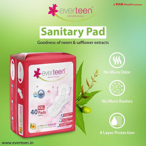 everteen XXL Sanitary Pads Enriched with Neem and Safflower - 40 Pads, 320mm