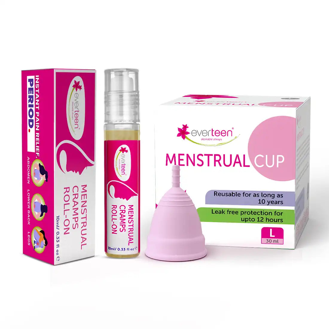 everteen Combo - Menstrual Cup and Menstrual Cramps Roll-On For Periods in Women - everteen