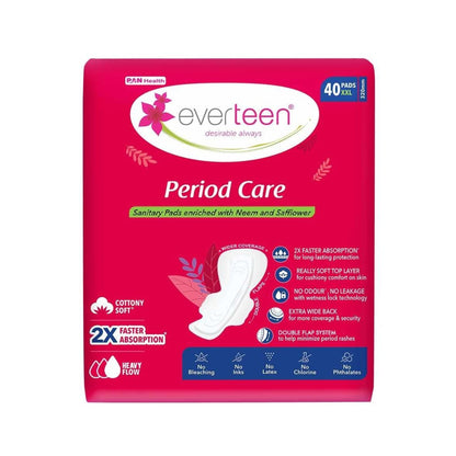 Subscribe to everteen Period Care XXL Soft 40 Sanitary Pads with Double Flaps, Neem, Safflower