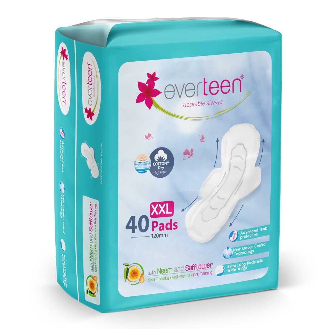 everteen XXL Sanitary Pads Enriched with Neem and Safflower - 40 Pads, 320mm