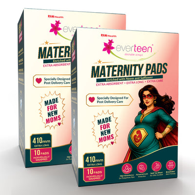 everteen Maternity Pads with Neem and Safflower for Extra Heavy Flow Postpartum Care - 10 Pads
