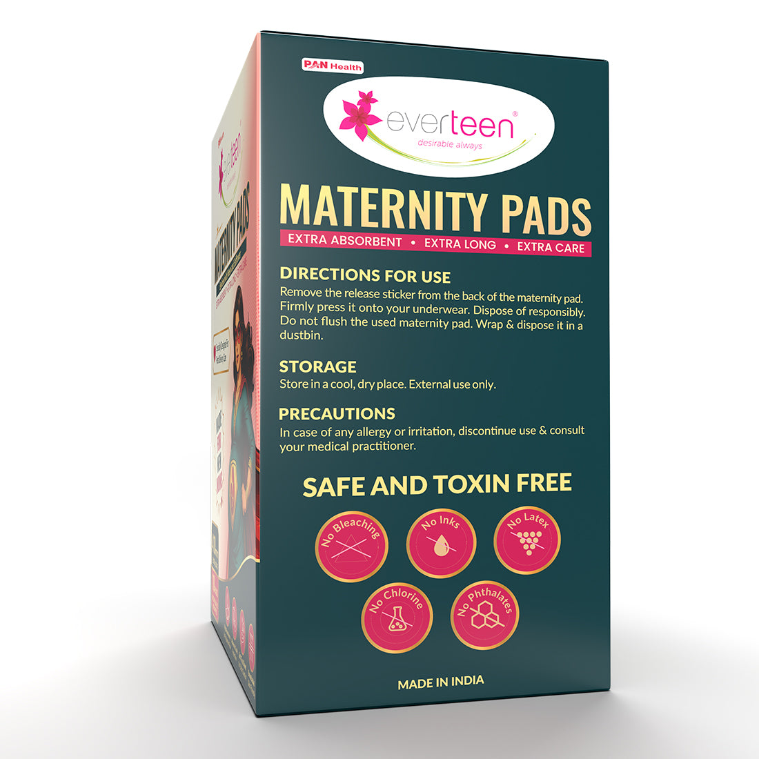 everteen Maternity Pads with Neem and Safflower for Extra Heavy Flow Postpartum Care - 10 Pads