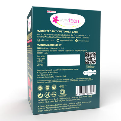 everteen Maternity Pads with Neem and Safflower for Extra Heavy Flow Postpartum Care - 10 Pads