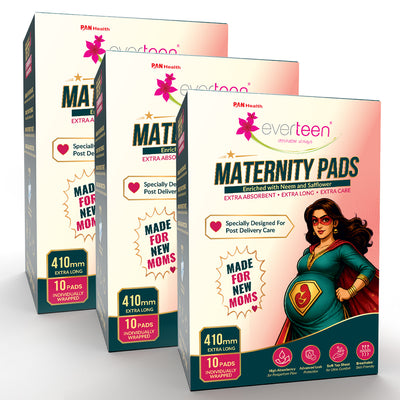 everteen Maternity Pads with Neem and Safflower for Extra Heavy Flow Postpartum Care - 10 Pads