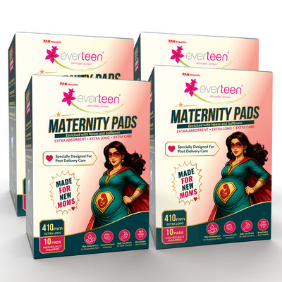 everteen Maternity Pads with Neem and Safflower for Extra Heavy Flow Postpartum Care - 10 Pads