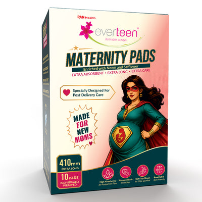everteen Maternity Pads with Neem and Safflower for Extra Heavy Flow Postpartum Care - 10 Pads