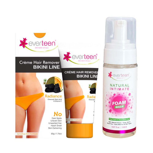 everteen Value Combo - Bikini Line Hair Removal Creme RADIANCE and Foam Intimate Wash 150ml for Women