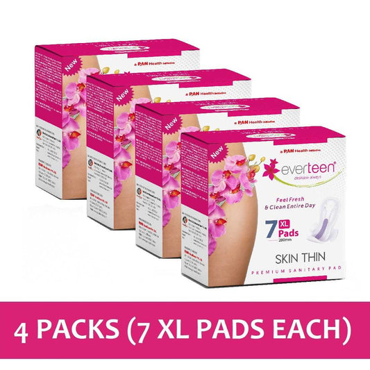 everteen SKIN THIN Premium XL Sanitary Pads for Periods in Women - 4 Packs (7 Pieces Each, 280mm) - everteen