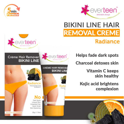 everteen RADIANCE Bikini Line Hair Remover Creme with Charcoal, Kojic Acid and Vitamin C - everteen