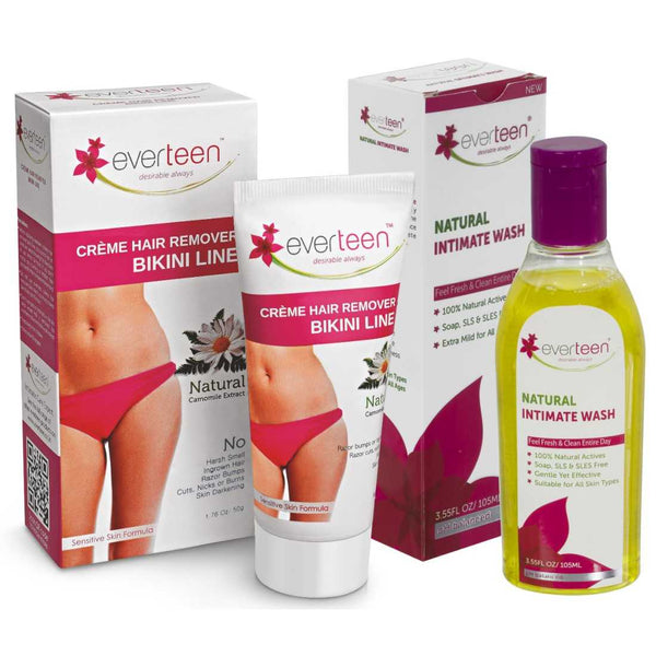 everteen Combo: Bikini Line Hair Remover CrÃ¨me (50g) and Natural Intimate Wash (105ml) for Women - everteen