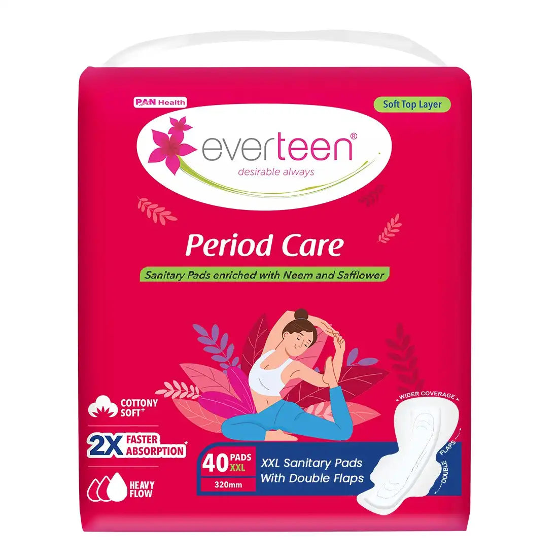 Buy 1 Pack everteen Period Care XXL Soft Neem-Safflower Sanitary Pads with Double Wings - 40 Pads, 320mm - everteen