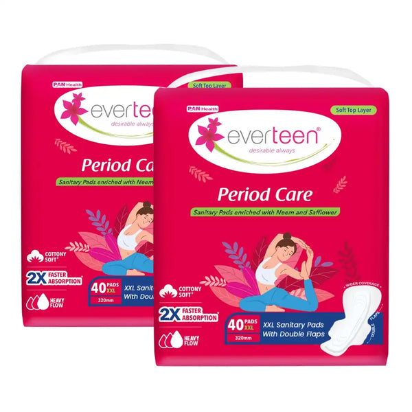 Buy 2 Packs everteen Period Care XXL Soft Neem-Safflower Sanitary Pads with Double Wings - 40 Pads, 320mm - everteen