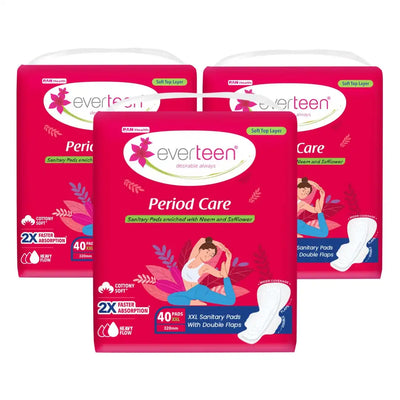 Buy 3 Packs everteen Period Care XXL Soft Neem-Safflower Sanitary Pads with Double Wings - 40 Pads, 320mm - everteen