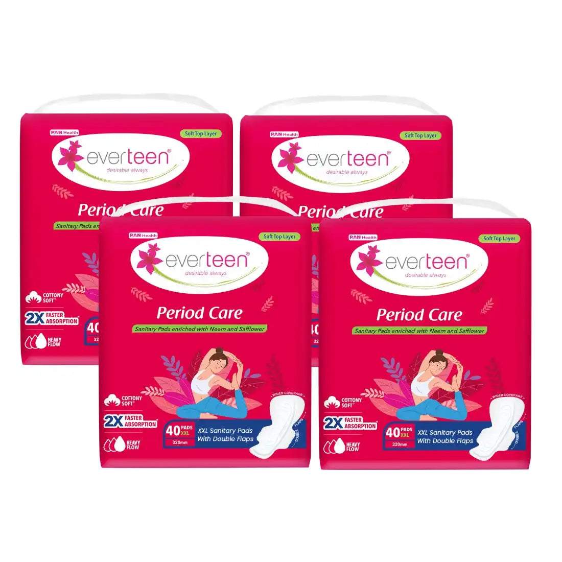 Buy 4 Packs everteen Period Care XXL Soft Neem-Safflower Sanitary Pads with Double Wings - 40 Pads, 320mm - everteen