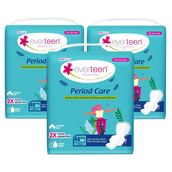Buy 3 Packs everteen Period Care XXL Dry Neem-Safflower Sanitary Pads with Double Wings - 40 Pads, 320mm - everteen