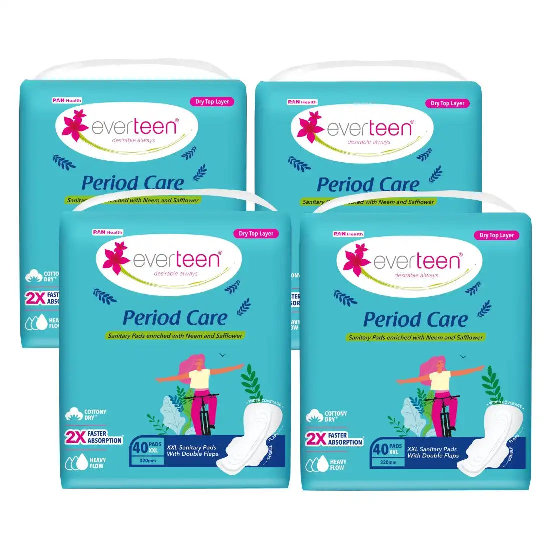 Buy 4 Packs everteen Period Care XXL Dry Neem-Safflower Sanitary Pads with Double Wings - 40 Pads, 320mm - everteen