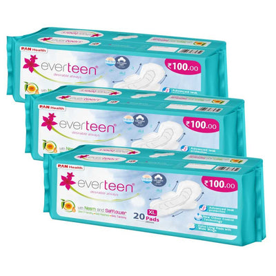 everteen XL Neem Safflower Sanitary Pads for Women - 20 Pads, 280mm - everteen