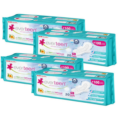 everteen XL Neem Safflower Sanitary Pads for Women - 20 Pads, 280mm - everteen