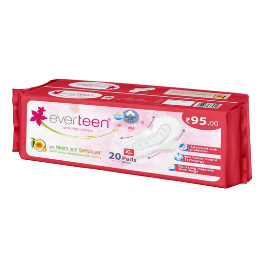 everteen XL Neem Safflower Sanitary Pads for Women - 20 Pads, 280mm - everteen