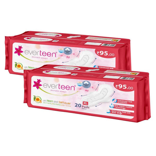 everteen XL Neem Safflower Sanitary Pads for Women - 20 Pads, 280mm - everteen